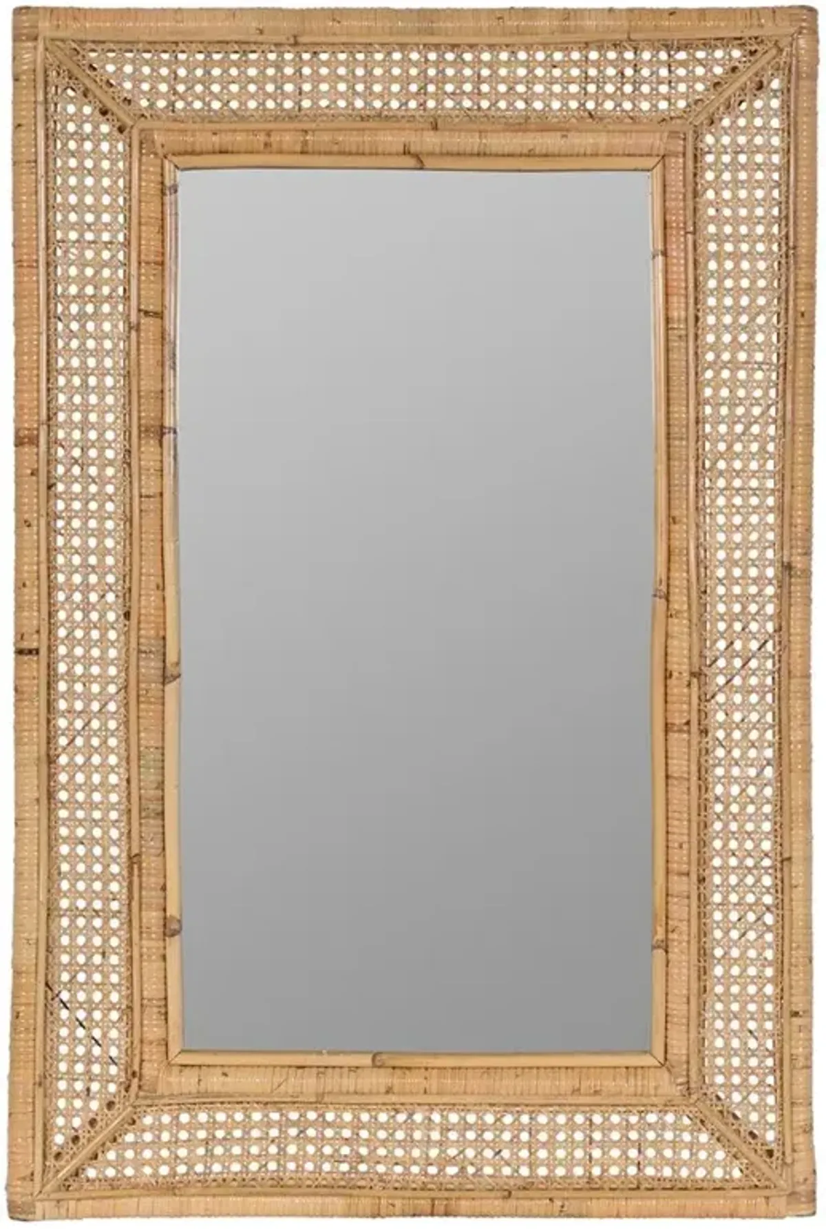 Maya Coastal Natural Rattan Beveled Frame Wall Mirror