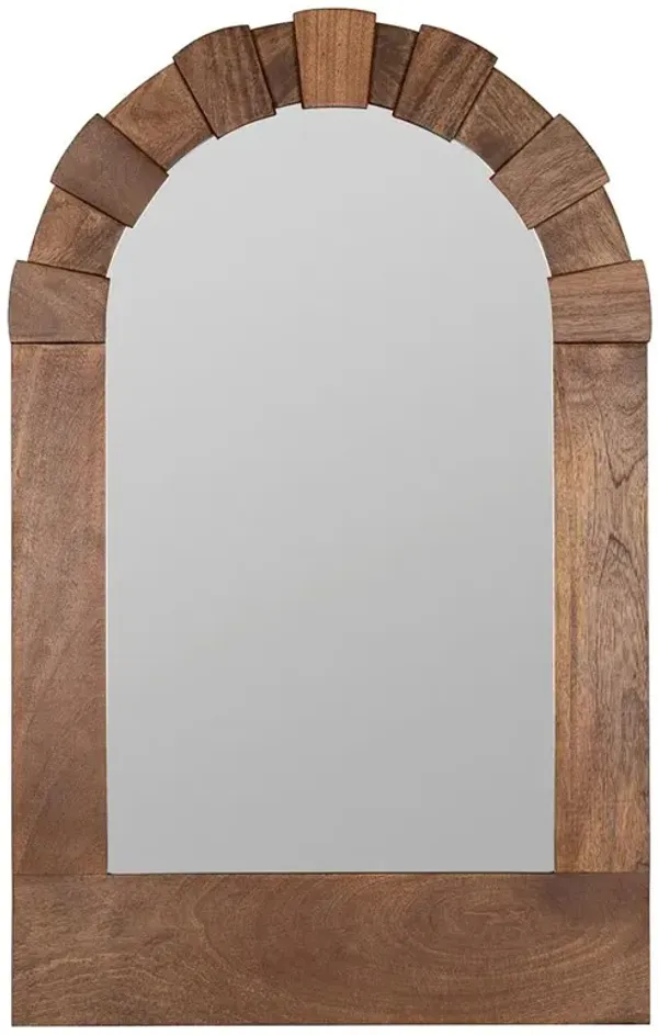 Kendra Mid Century Modern Brown Wood Frame Arch Wall Mirror