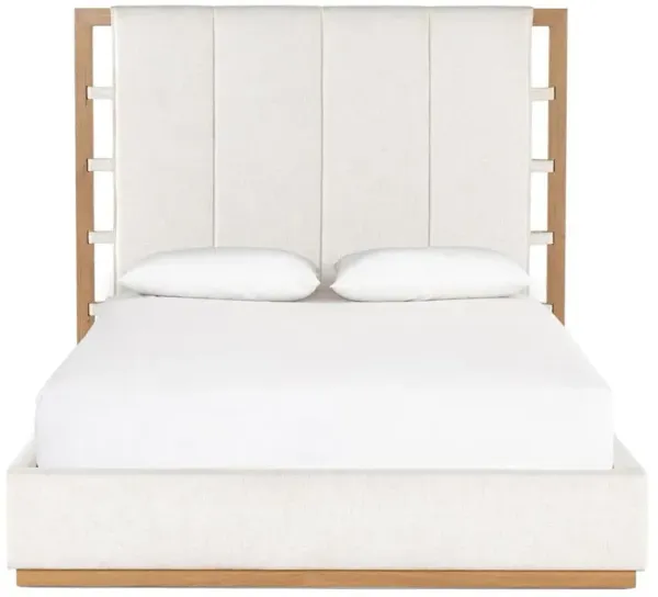 Henry Modern Classic Cream Performance Brown Solid Oak Wood Bed - Queen