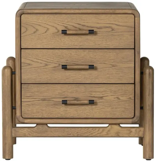Catherine Rustic Lodge Light Brown Oak Wood Iron 3 Drawer Nightstand