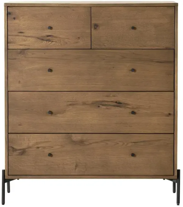 Alina Rustic Lodge Brown Wood Dark Grey Iron 5 Drawer Tall Chest Dresser