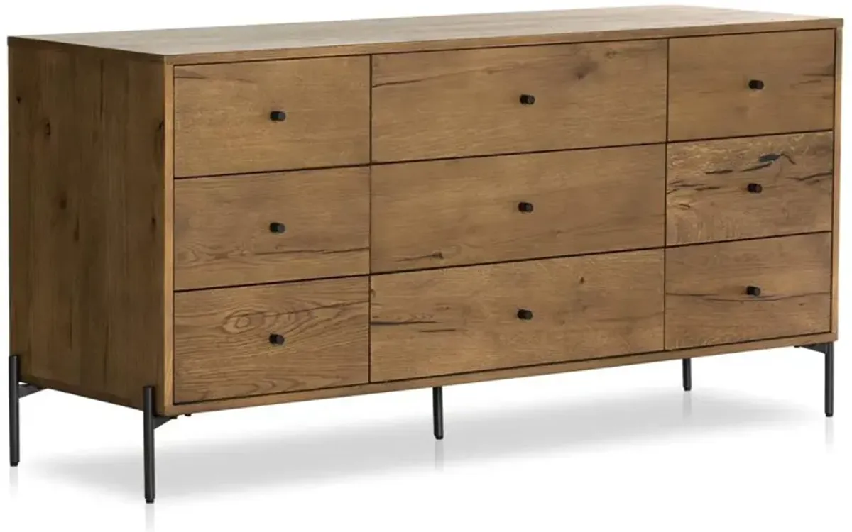 Alina Rustic Lodge Brown Wood Dark Grey Iron 9 Drawer Dresser