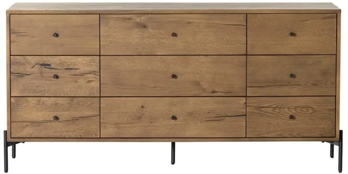 Alina Rustic Lodge Brown Wood Dark Grey Iron 9 Drawer Dresser