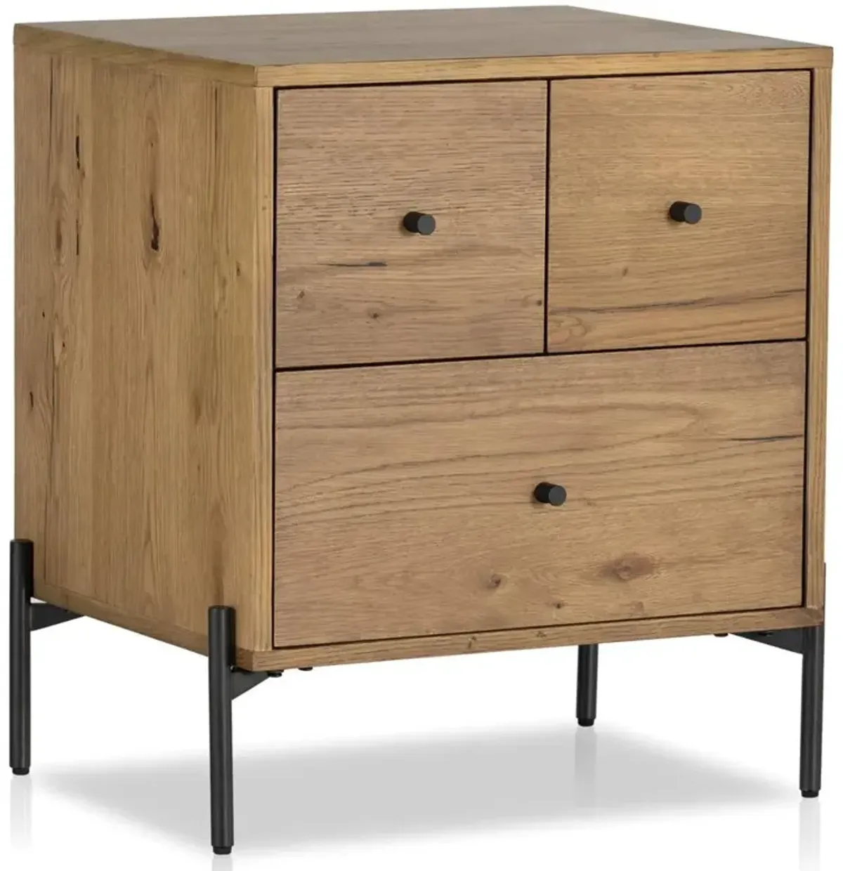 Alina Rustic Lodge Brown Wood Dark Grey Iron 3 Drawer Nightstand