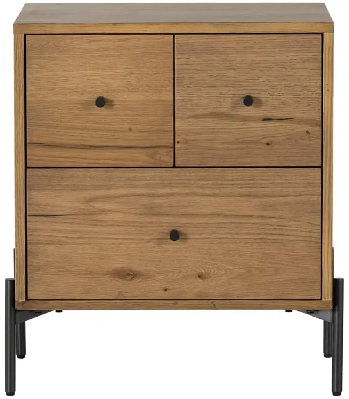 Alina Rustic Lodge Brown Wood Dark Grey Iron 3 Drawer Nightstand