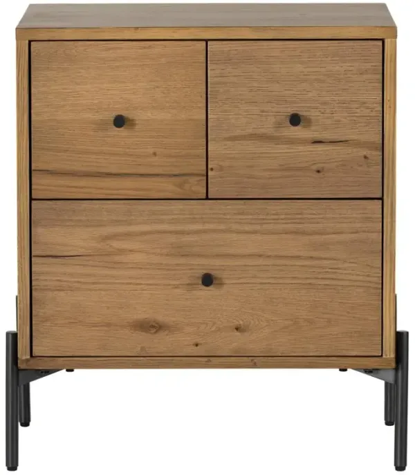 Alina Rustic Lodge Brown Wood Dark Grey Iron 3 Drawer Nightstand