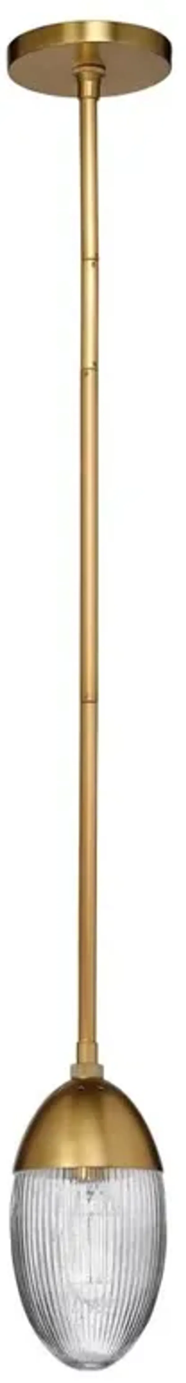 Tanvy Mid Century Ribbed Glass Polished Brass Iron Pendant - Small