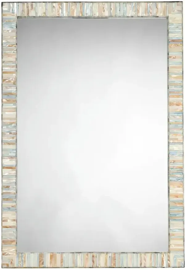 Talia Coastal Beach Blue Capiz Rectangular Wall Mounted Mirror