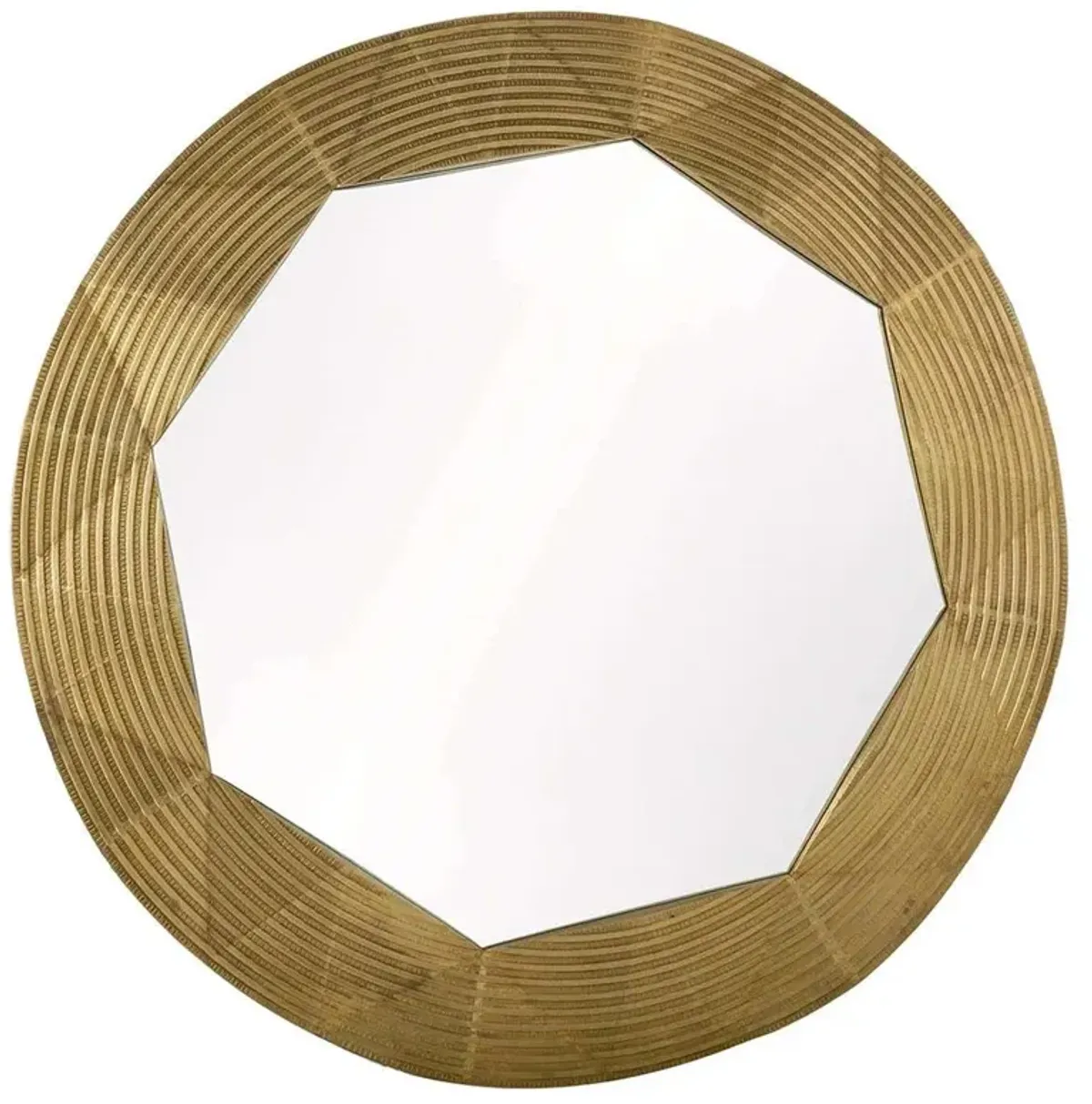 Wilma Hollywood Regency Antique Brass Clad Round Wall Mirror