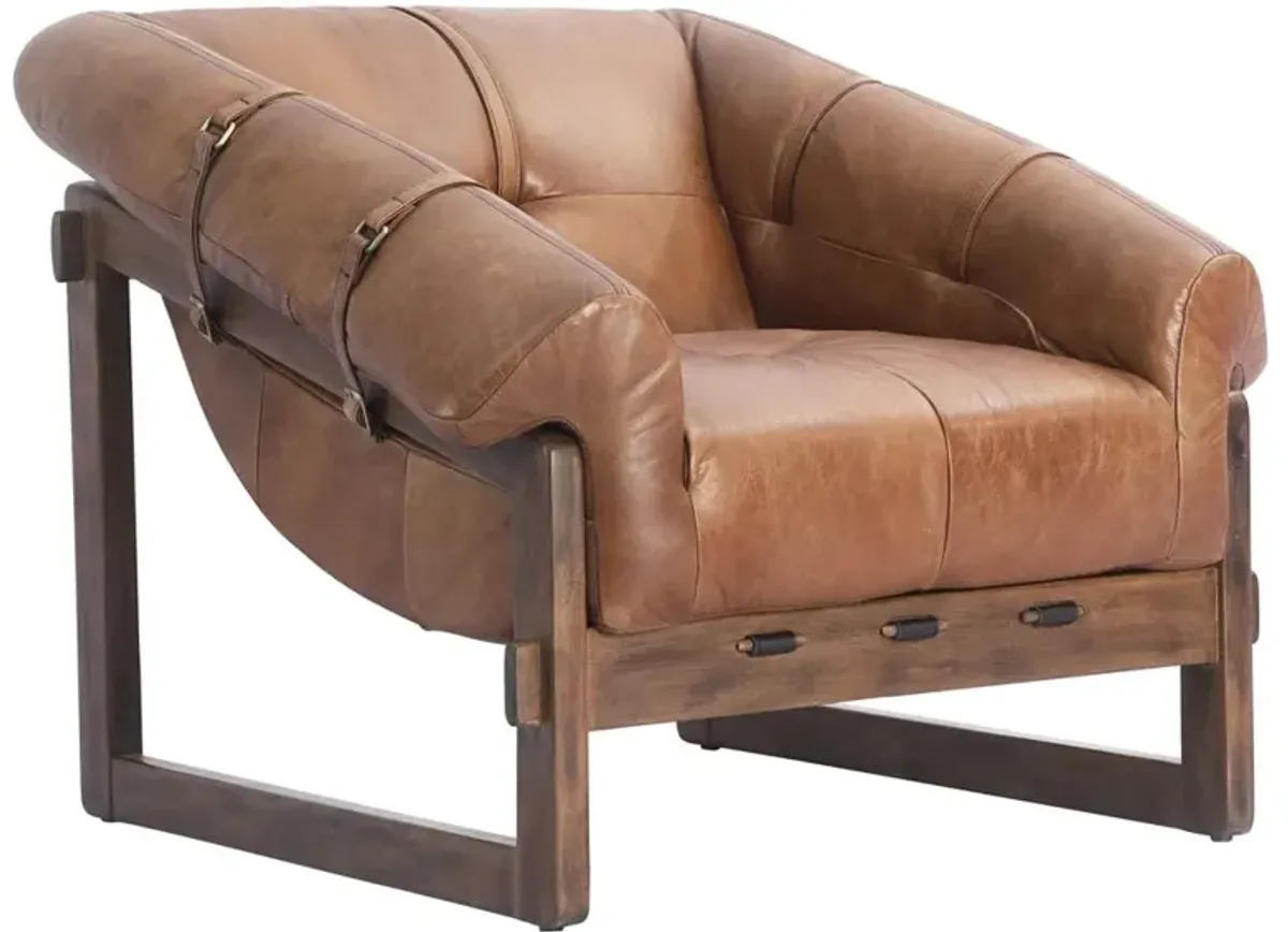 Vader Rustic Lodge Brown Upholstered Leather Solid Wood Tufted Arm Chair
