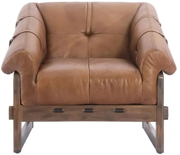 Vader Rustic Lodge Brown Upholstered Leather Solid Wood Tufted Arm Chair