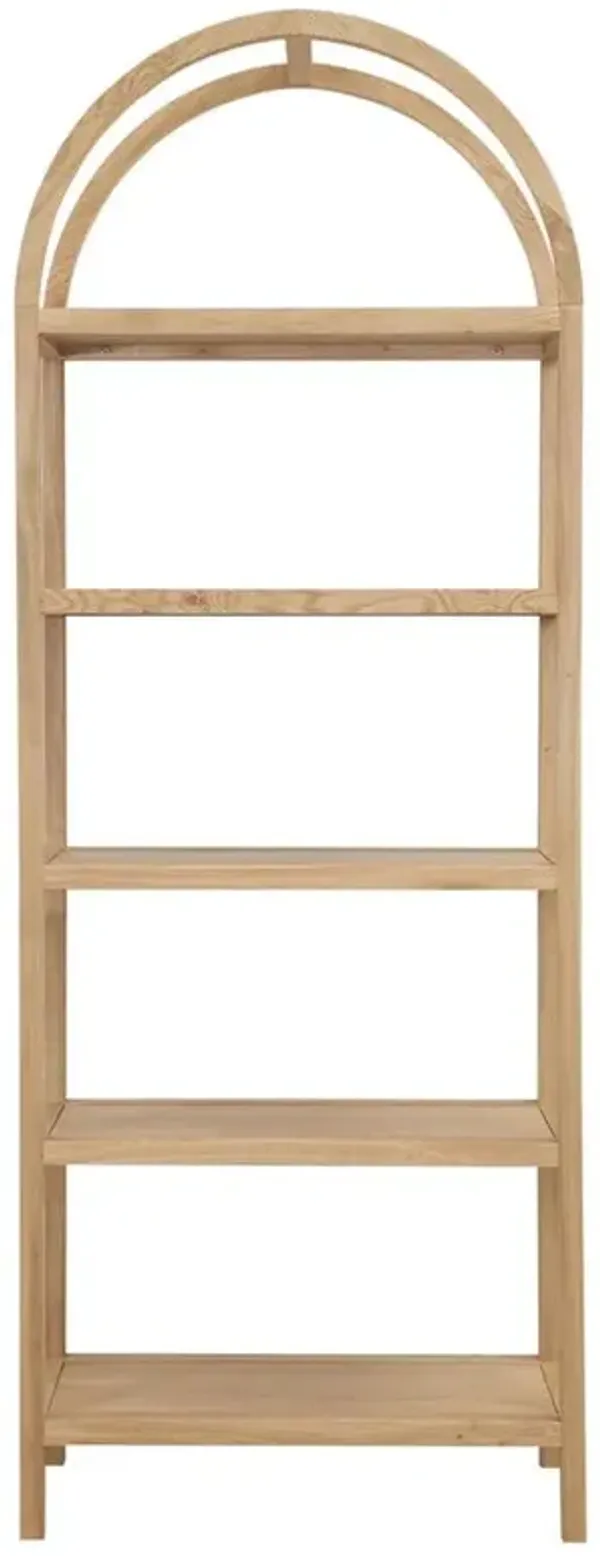 Klara Modern Classic Natural Brown Oak Wood Open Back Arched Bookcase