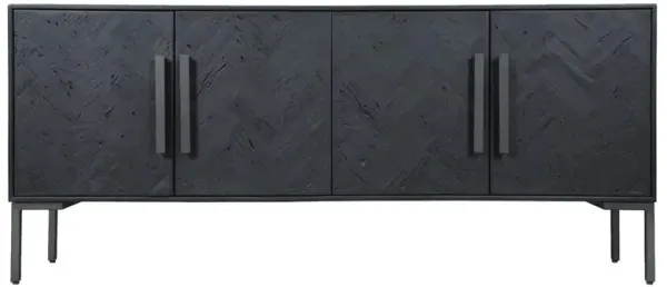 Menahem Modern Matte Black Reclaimed Mango Wood Herringbone 4 Door Sideboard