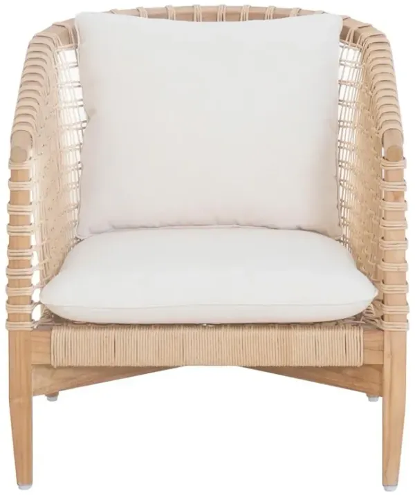 Vilmo Coastal Beach Cream Cushion Natural Teak Woven Outdoor Arm Chair