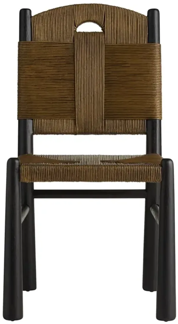Solange Rustic Brown Mango Wood Woven Cord Back Dining Side Chair