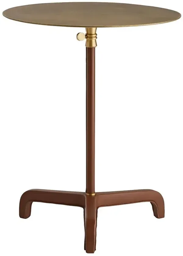 Addison Brass Top Cognac Leather Adjustable Drink Table - Tall
