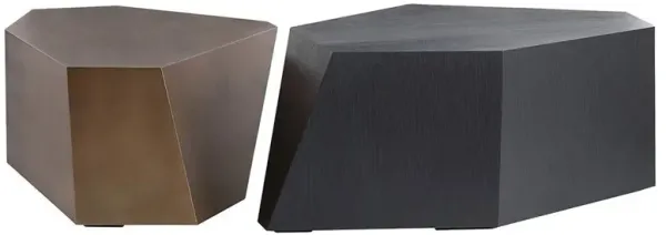 Chaka Regency Black and Gold Oak Wood Accent Tables - Set of 2