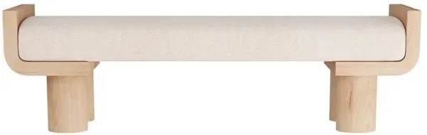 Wesley Coastal Cream Upholstered Linen Brown Oak Wood Entryway Bench