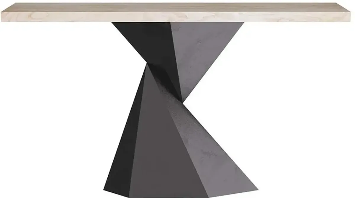 Valder Modern Classic Brown Oak Blackened Bronze Iron Rectangular Console Table