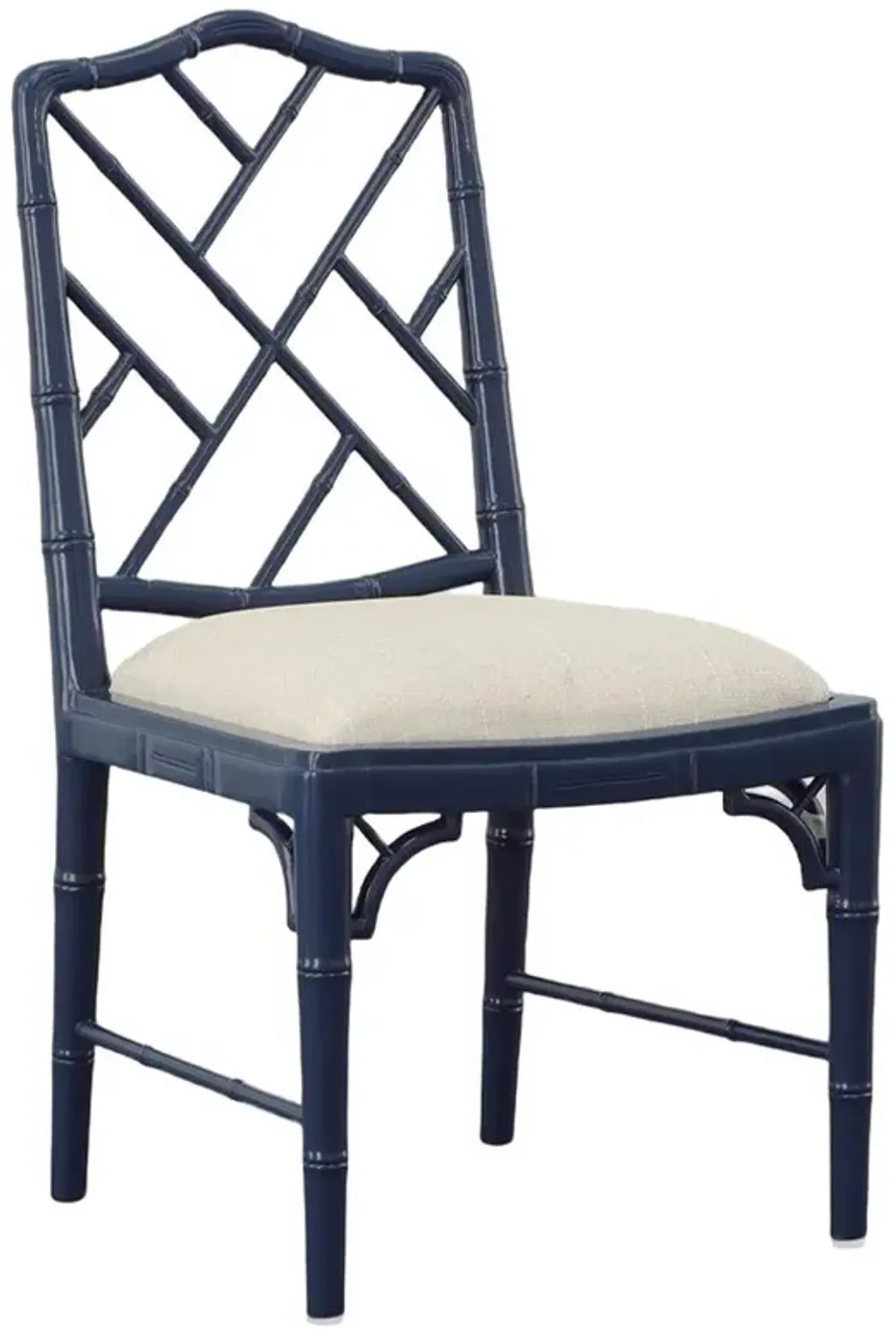 Tobias Coastal Beach Cream Linen Performance Blue Mahogany Wood Dining Chair