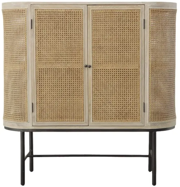 Whinnie Coastal Beach Natural Oak Woven Bar Cabinet