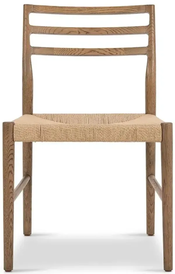 Glenn Rustic Lodge Brown Oak Wood Woven Seat Ladder Back Dining Chair