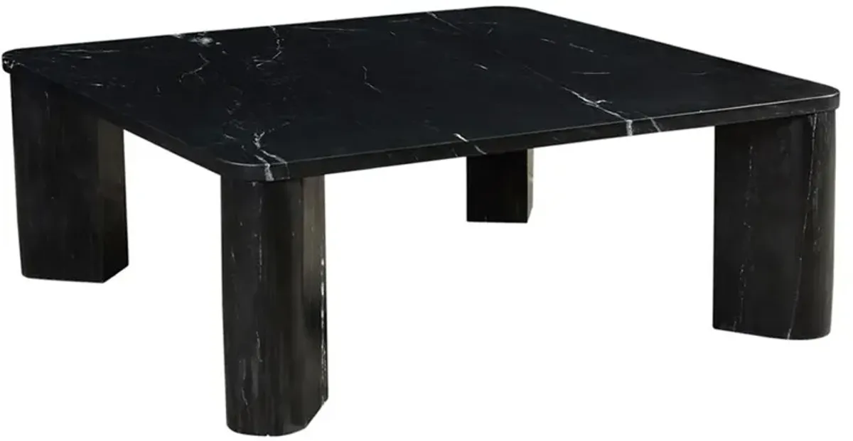 Jaden Industrial Loft Black Marble Stone Square Coffee Table