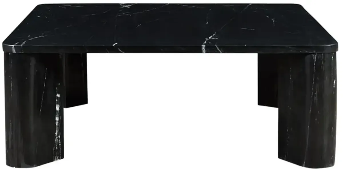 Jaden Industrial Loft Black Marble Stone Square Coffee Table
