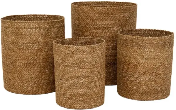 Kayla Coastal Beach Natural Woven Seagrass Floor Basket - Set of 4