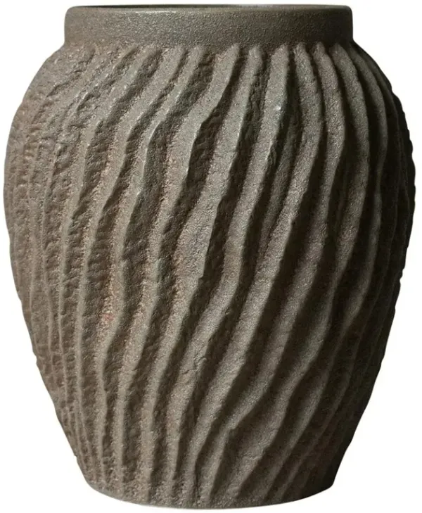 Kiara Industrial Loft Grey Textured Ceramic Round Pot Planter - Large