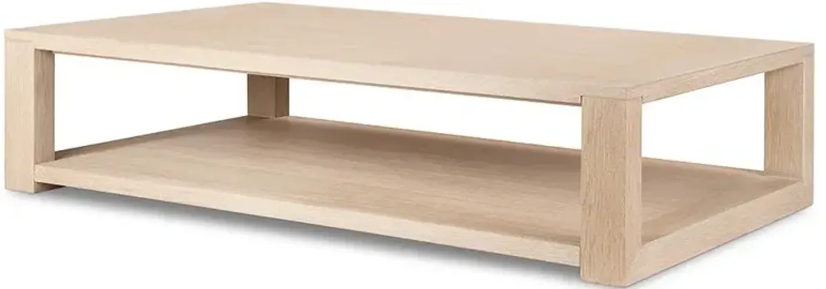 Tahoma Modern Classic Beige Oak Wood Rectangular 2 Tier Coffee Table