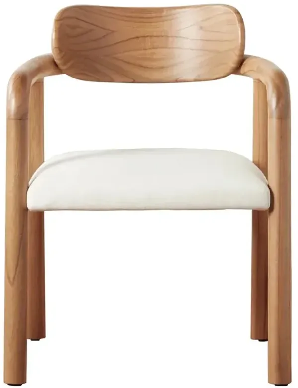 Sarah Coastal White Upholstered Boucle Seat Brown Wood Dining Chair