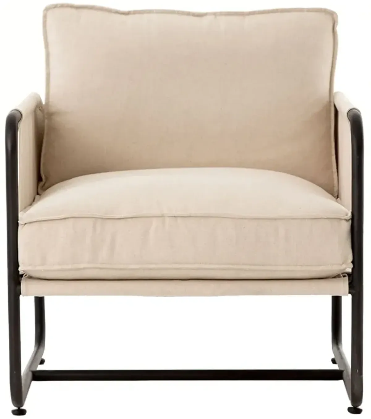 Open Box Penelope Modern Classic Ivory Cushion Black Iron Occasional Arm Chair