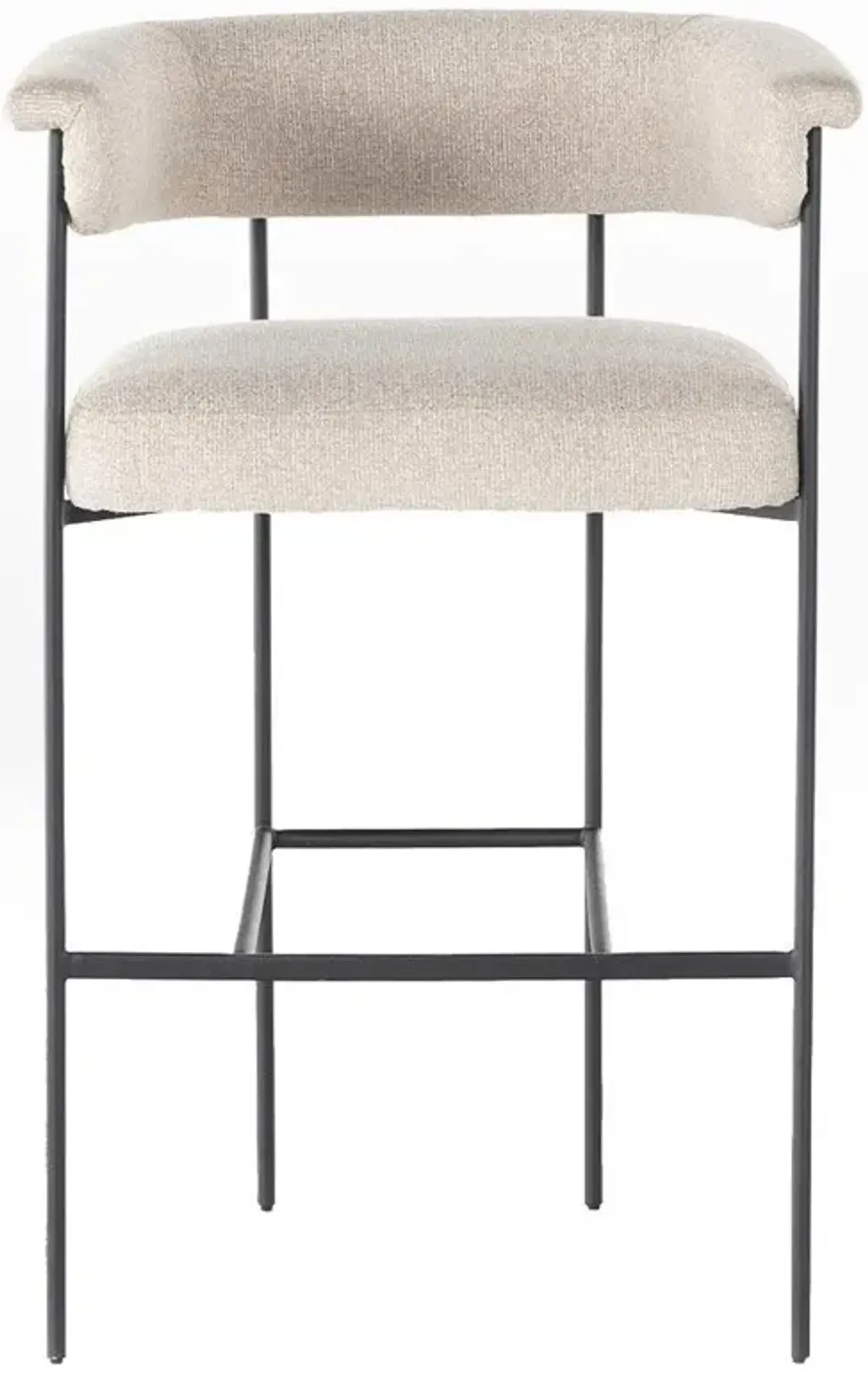 Open Box Penelope Industrial Off White Upholstered Matte Black Iron Barrel Bar Stool