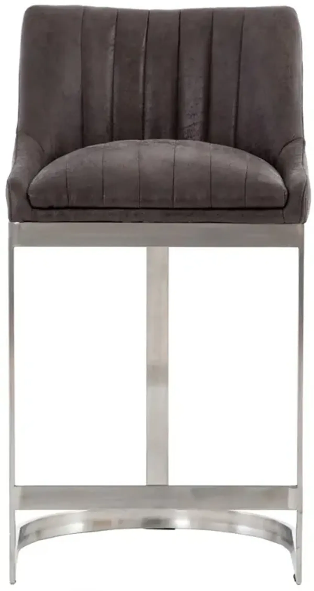 Open Box Dory Hollywood Regency Brushed Stainless Steel Frame Grey Upholstered Counter Stool