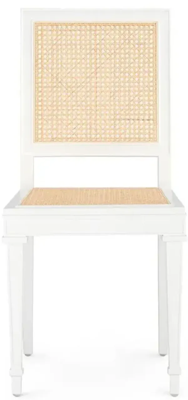 Jansen French Century Eggshell White Mahogany Woven Cane Side Chair