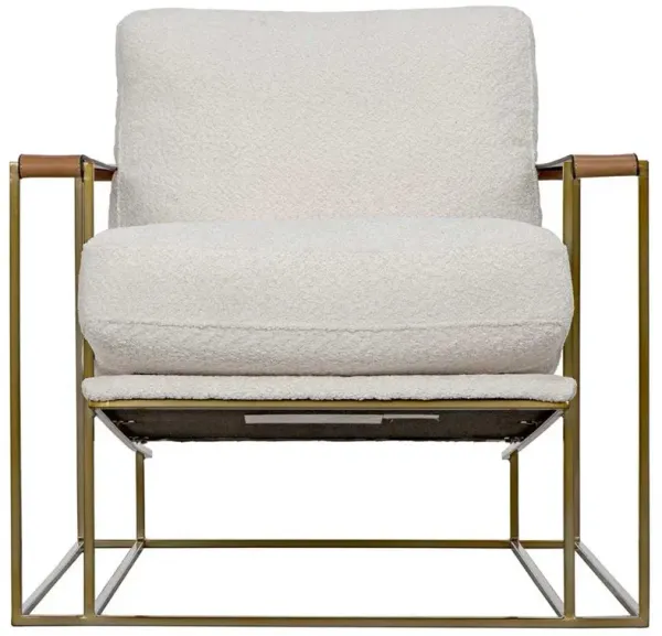 Oriana Off White Upholstered Boucle Brass Steel Leather Arm Occasional Chair