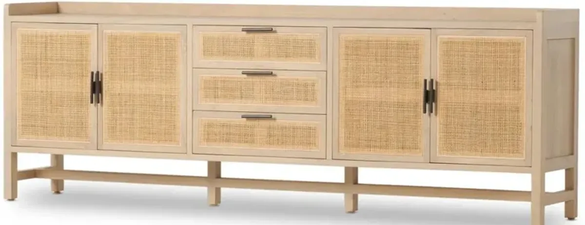 Corazon Coastal Beach Natural Mango Wood Frame Woven Cane 4 Door Sideboard