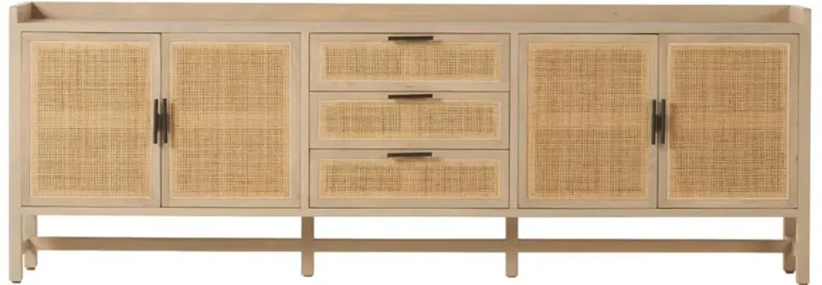 Corazon Coastal Beach Natural Mango Wood Frame Woven Cane 4 Door Sideboard