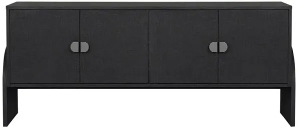 Maya Mid Century Black Painted Linen Grey Iron 4 Door Media Cabinet - 72"W