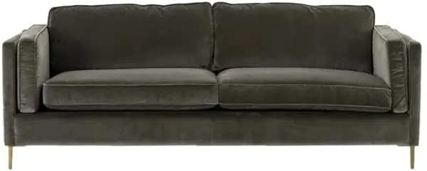 Nicholas Modern Classic Dark Grey Upholstered Velvet Brass Aluminum Sofa - 84"W