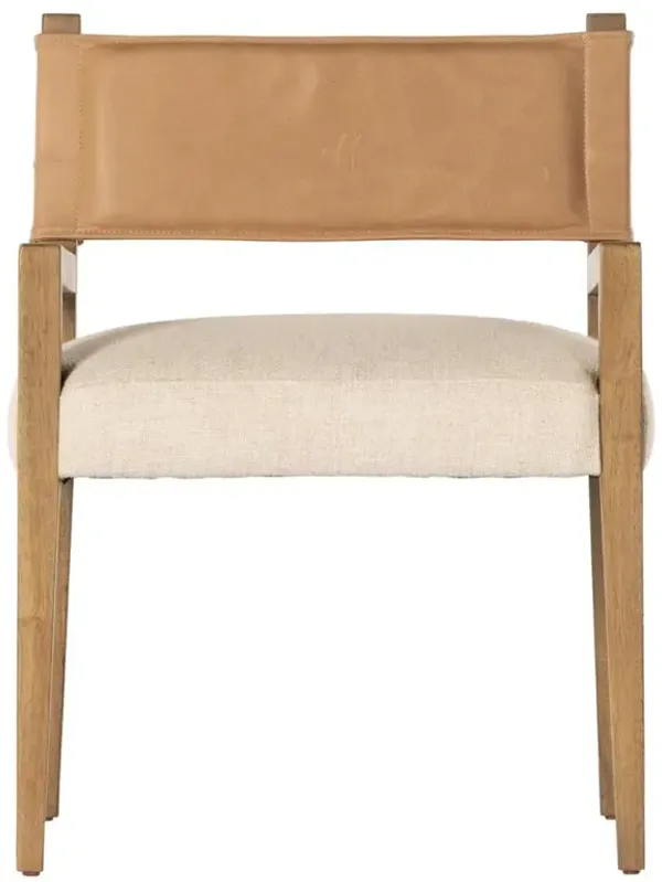 Ely Rustic Cream Performance Seat Beige Wood Leather Dining Arm Chair