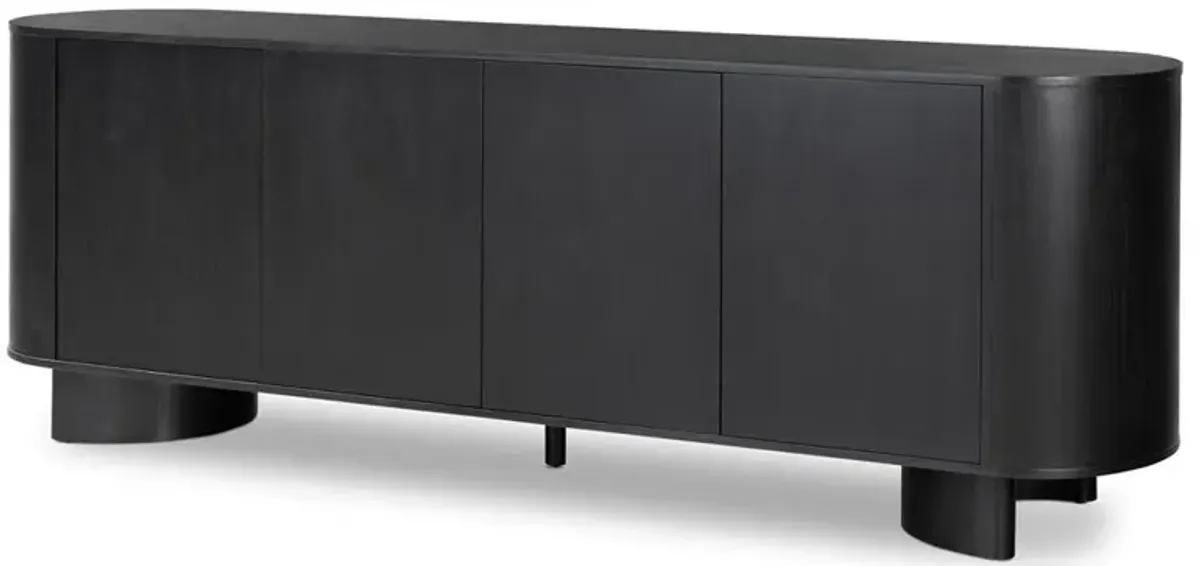 Paris Rustic Lodge Black Solid Acacia Wood 4 Door Oval Sideboard