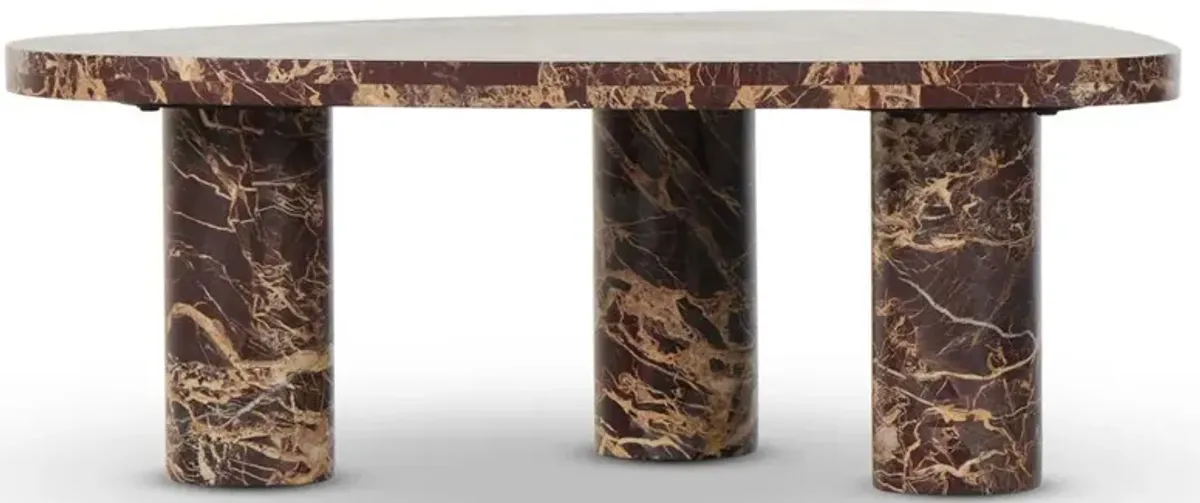 Zayden Modern Classic Merlot Red Solid Marble Coffee Table - Small