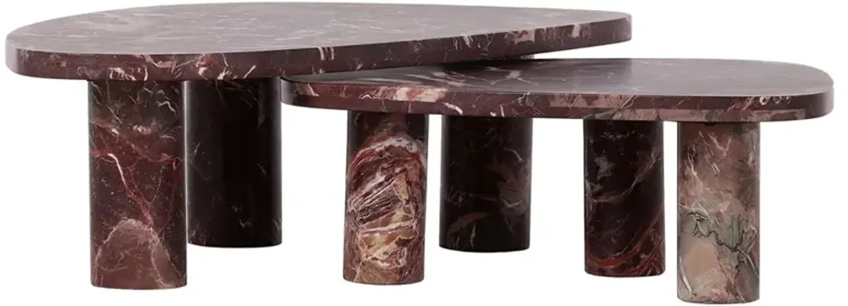 Zayden Modern Classic Merlot Red Solid Marble Coffee Nesting Tables