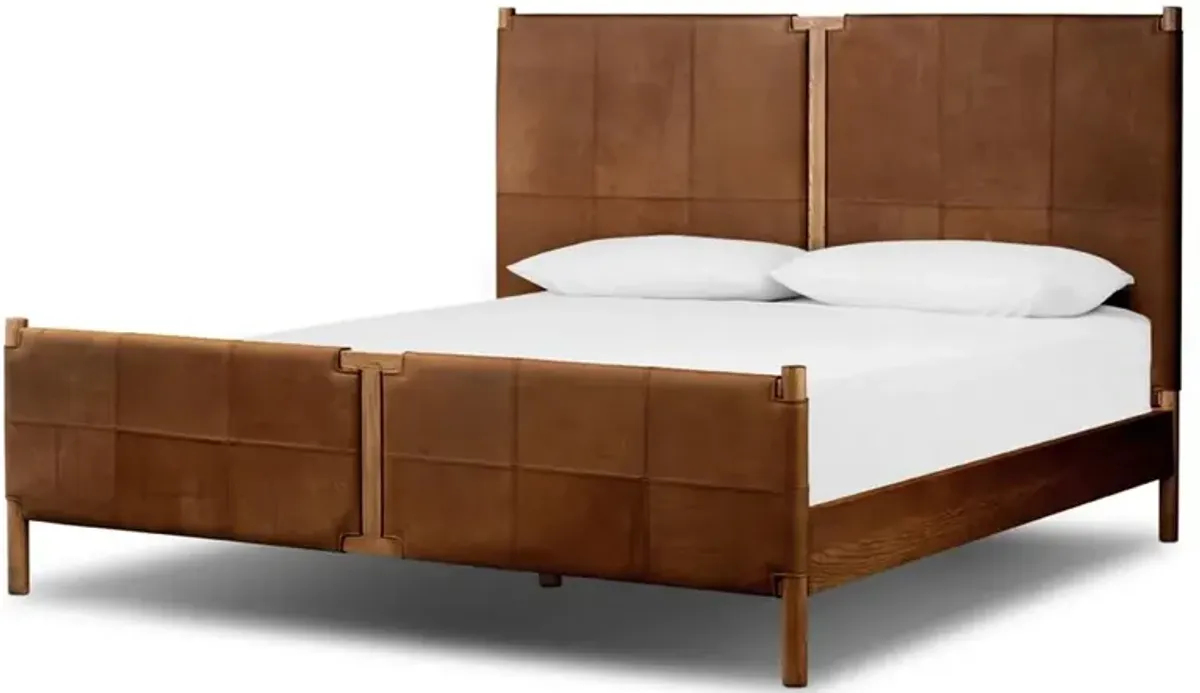 Hubert Rustic Lodge Brown Leather Upholstered Wood Classic Bed - King