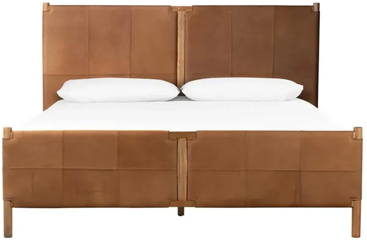 Hubert Rustic Lodge Brown Leather Upholstered Wood Classic Bed - King