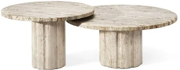 Amerigo Mid Century Modern Cream Marble Coffee Table - Set of 2
