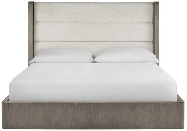 Ellie Modern Classic Off White Upholstered Weathered Grey Oak Tufted Bed - Queen