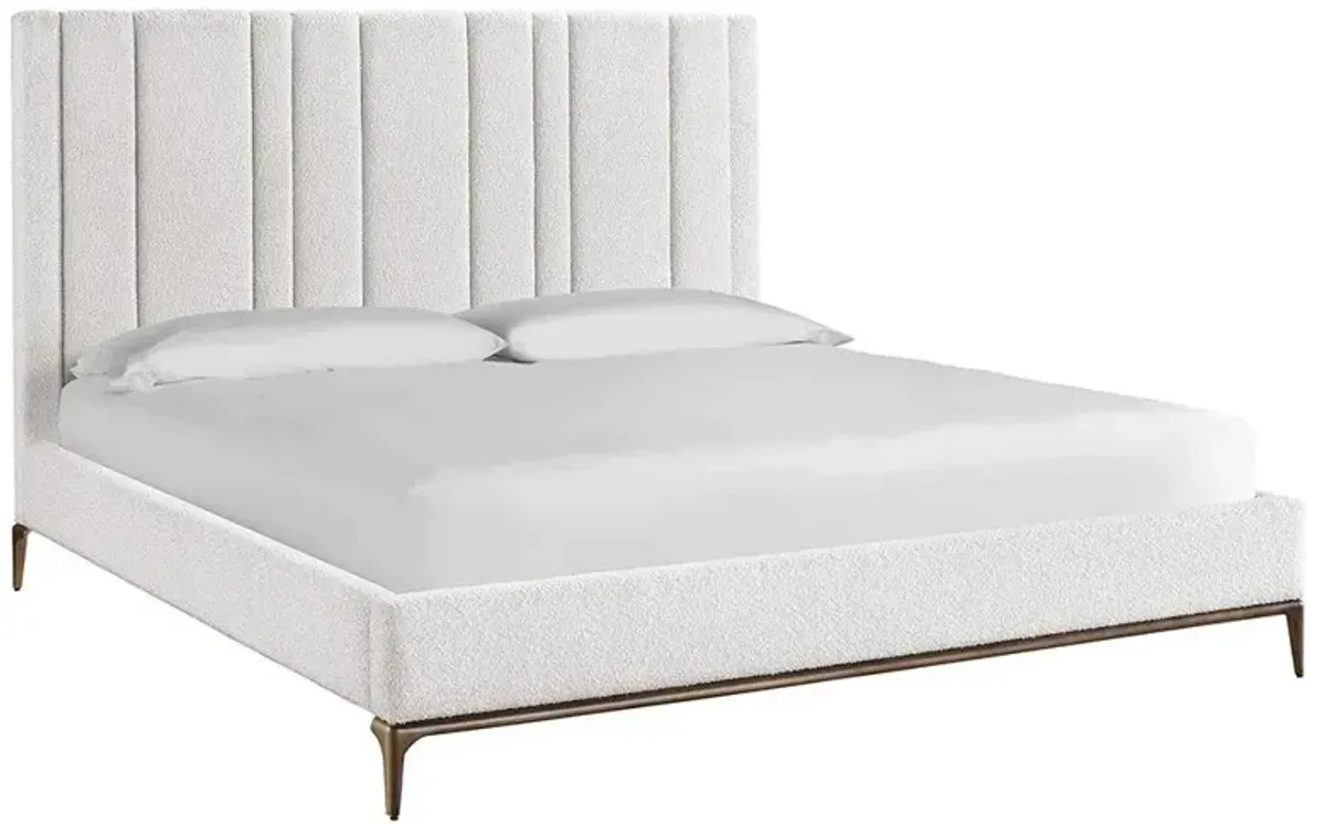 Ellie Modern Classic White Upholstered Bronze Metal Frame Tufted Bed - King